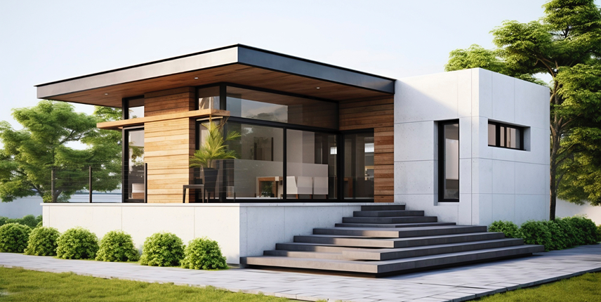 modern residential house with large floor-to-ceiling aluminum windows